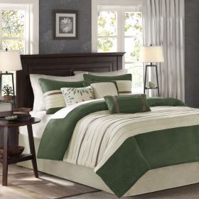 7 PC Pieced Faux Suede Comforter Set Green King