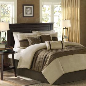7 PC Pieced Faux Suede Comforter Set Natural Queen