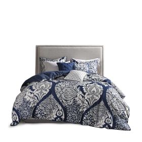 7 Piece Cotton Printed Comforter Set Indigo King