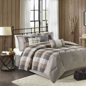 7 Piece Herringbone Comforter Set Neutral King
