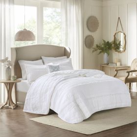 4 Piece Reversible Ruffle Quilt Set with Throw Pillow White Full/Queen