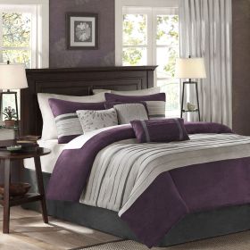 7 PC Pieced Faux Suede Comforter Set Purple Full
