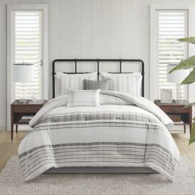 6 Piece Cotton Jacquard Oversized Comforter Set White/Grey Queen
