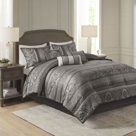 7 Piece Jacquard Comforter Set Grey Queen