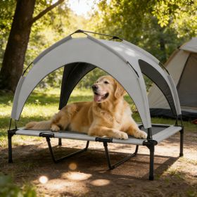 Elevated Dog Bed With Canopy, Raised Outdoor Pet Bed For Camping With Washable Breathable Mesh (Option: Light gray)