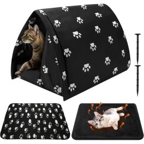 Winter Outdoor Cat House With Self Warming Pad Blanket 17 In X 12 In Weatherproof Foldable Feral Cat Shelter Waterproof Outside Warm Bed Cave Ten (Option: BlacK)
