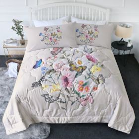 Butterfly Flower Comforter Light Pink Bedding Sets Twin for Girls Women, 1 Soft Comforter and 2 Pillowcases Suit For All Season Use (Option: Twin-Light khaki)