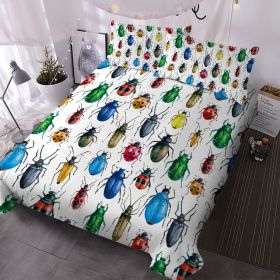 Beetle Duvet Cover, Colorful Insect Specimen Bedding Set 3 pcs with 2 Pillow Covers, Entomology Bedroom Decor, Soft Microfiber (size: Queen)