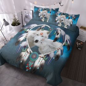 Wolf Bedding Duvet Cover Set, 3D Dream Catcher Comforter Cover Set, Wolf Animals Themed Quilt Cover and 2 Pillowcases for Boys Adults, 3 Pieces (size: King)