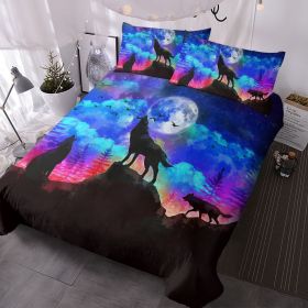 Wolf Animal Duvet Cover - 3 Pieces 3D Galaxy Moon Wolf Print Polyester Extra Soft Bedding Set (size: Full)