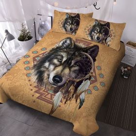 Wolves Bedding Set, Dream Catcher & Animal Pattern on Brown Bedding, Western Boho Tribal Duvet Cover Soft Microfiber Down Quilt 3 Pieces (size: Queen)