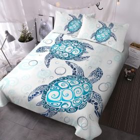 Sea Turtle Bedding Aqua Teal Blue Duvet Cover Sets Beach Turtle Twin Size Bed Sets for Girls Women Ocean 3 Piece Turtle Themed Comforter Cover wi (Color: White, size: King)