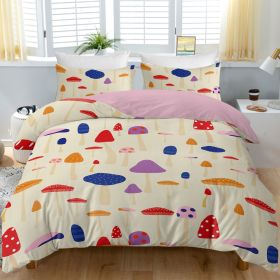 3pcs Colorful Mushroom Duvet Cover Set, Cute Cartoon Print Bedding, Soft Microfiber, Reversible Design for Kids & Adults (Color: Colorful, size: Full)