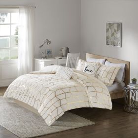 Full/Queen Metallic Printed Comforter Set (Color: as Pic)